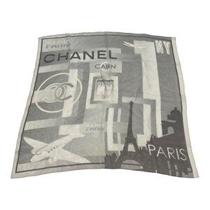 RARE Chanel NY NYC Travel Gray Paris Silk Square Scarf 26" New York City READ